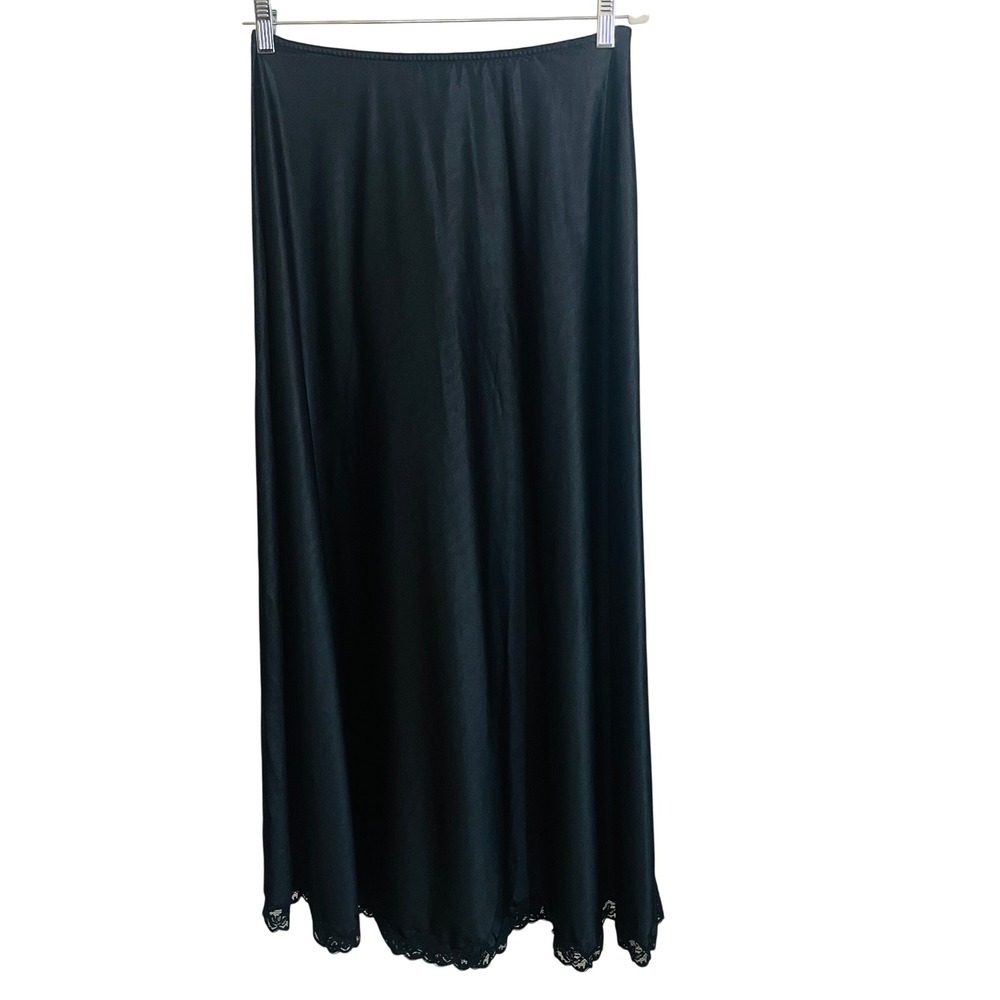 Val Mode VTG Whimsigoth Romantic Lace Trim Maxi Half Slip Skirt M Black Grunge